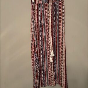 Bohemian Striped Maxi Skirt - Red and Blue
